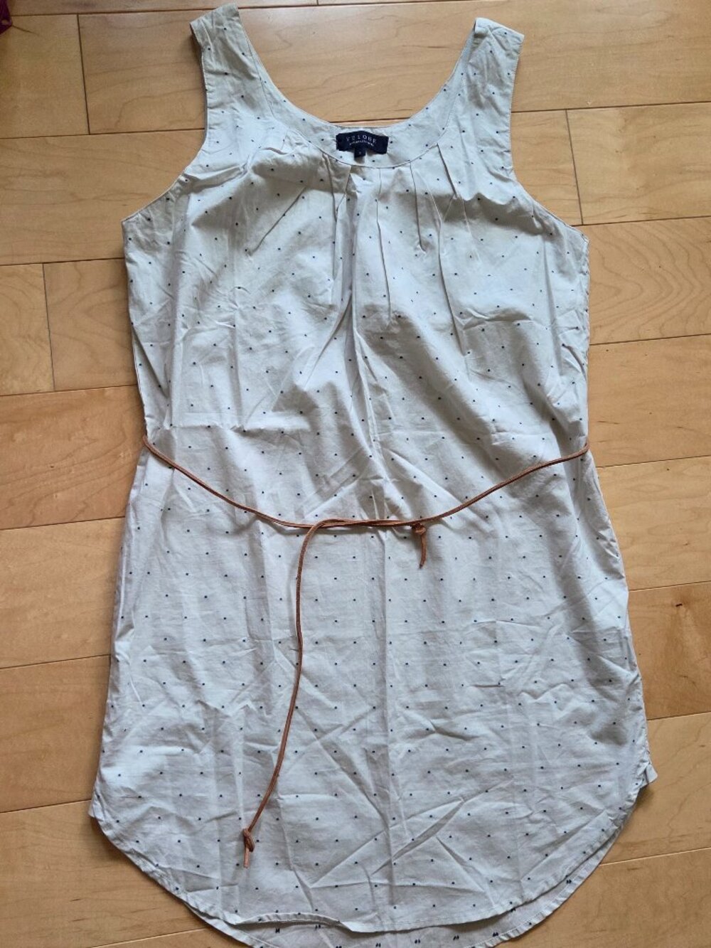 Velour sz S-M Effortless Style Cotton Swiss Dot Beige Summer Dress from France